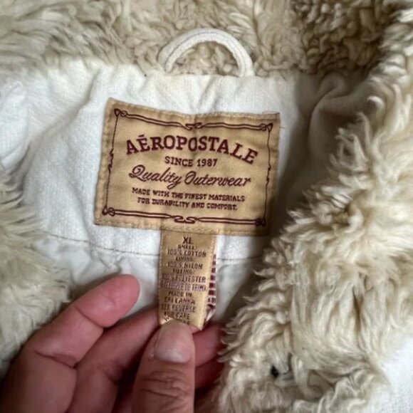 Aeropostale Jacket Womens XL Corduroy White Faux Fur Trim Pockets Button Up - Picture 3 of 6